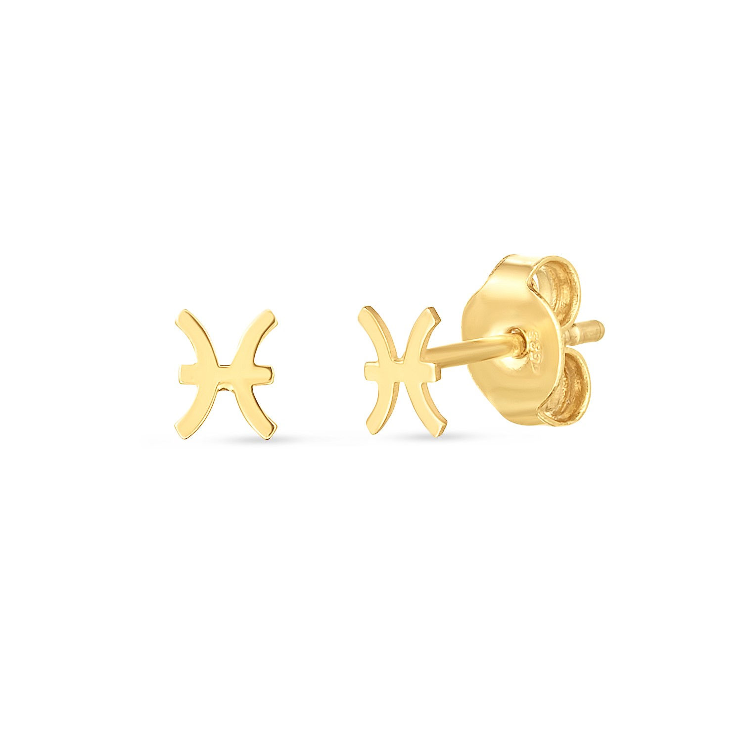 14K Yellow Gold Pisces Zodiac Stud Earrings