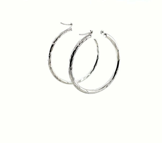 Thumbnail: 14k White Gold Diamond Cut Hoop Earrings