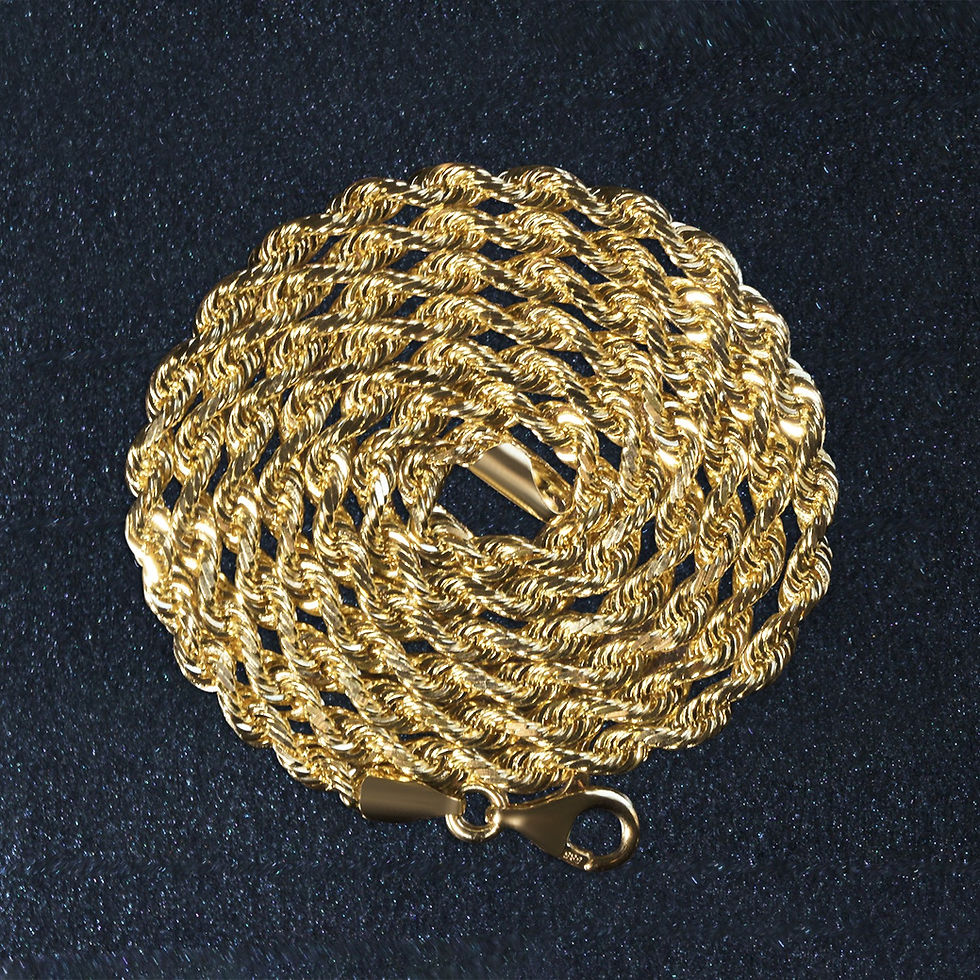 Thumbnail: 14k Yellow Gold Solid Diamond Cut Rope Chain