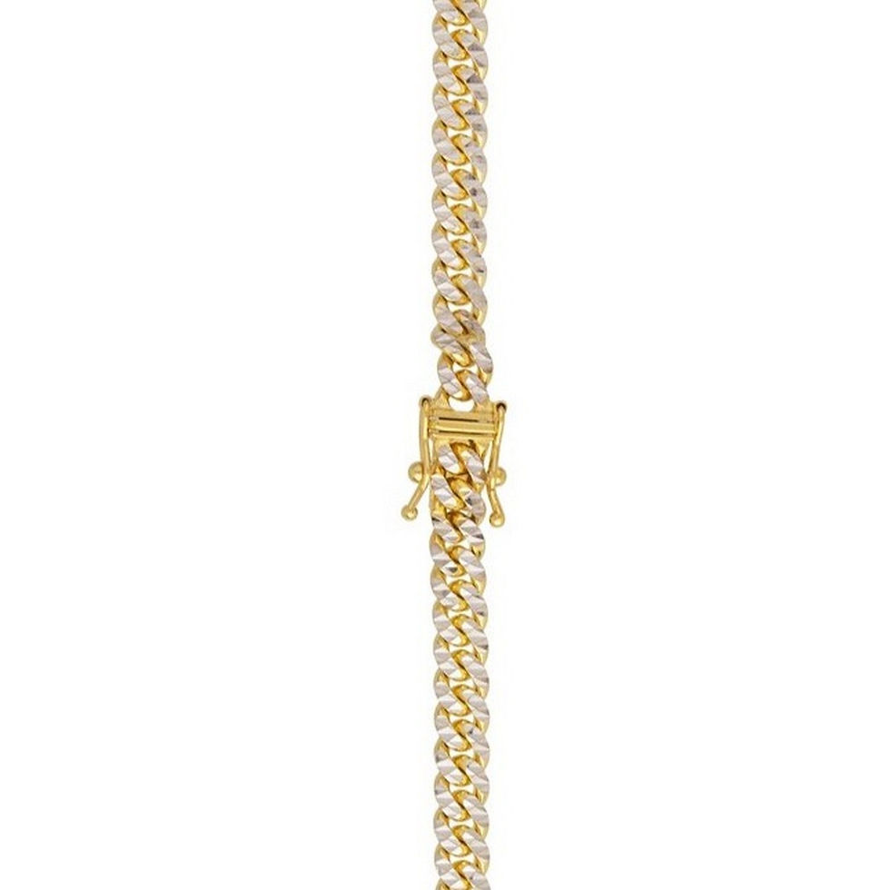Thumbnail: Classic Miami Cuban White Pave Solid Chain in 14k Yellow Gold