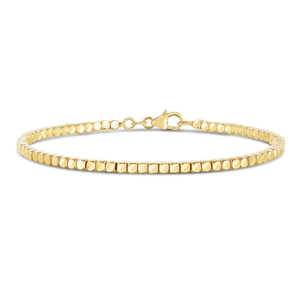 Thumbnail: 14k Yellow Gold High Polish Bead Cuff Bangle