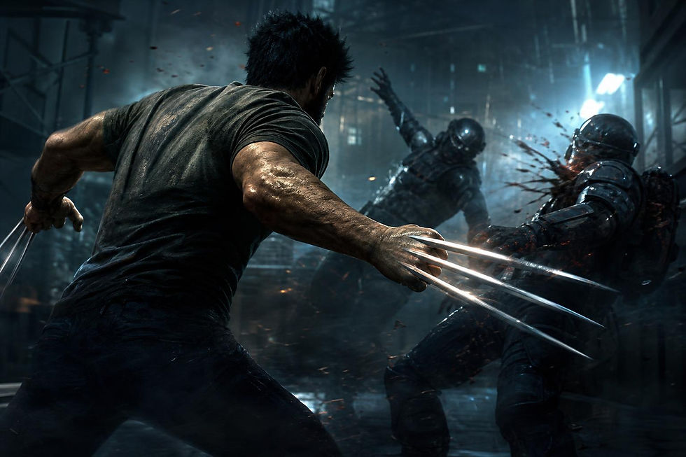 Imagem oficial de Marvel's Wolverine com Logan em combate, mostrando garras e efeitos de ataque.