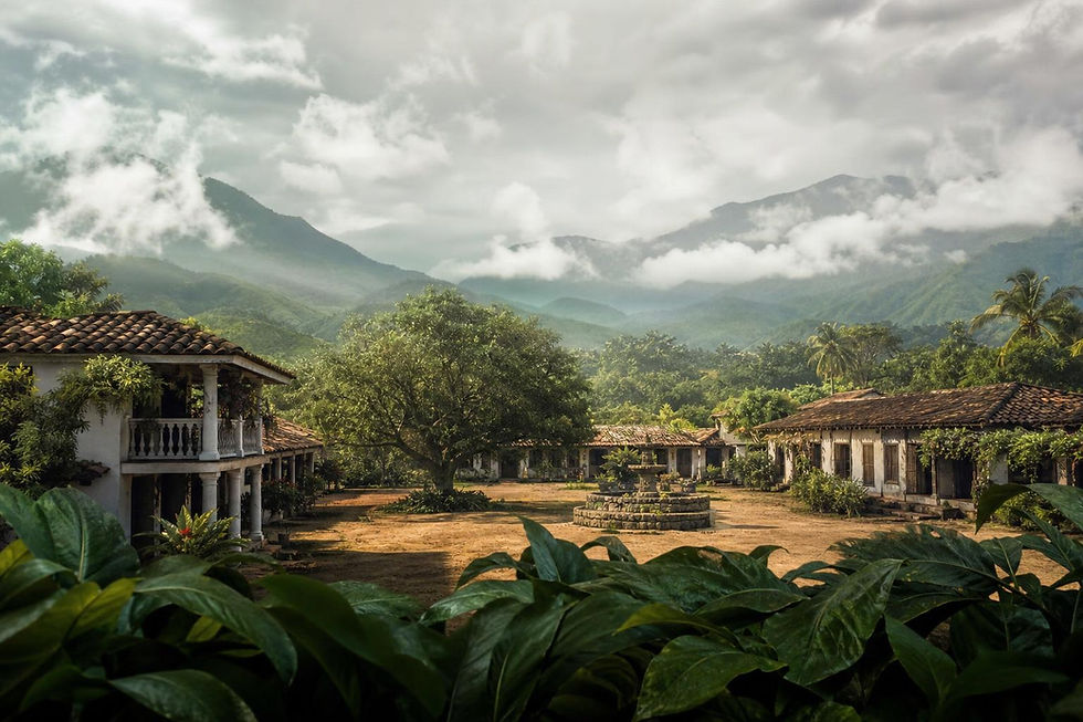 Cartaz oficial da adaptação de 'Cem Anos de Solidão' com paisagem de Macondo e personagens em destaque