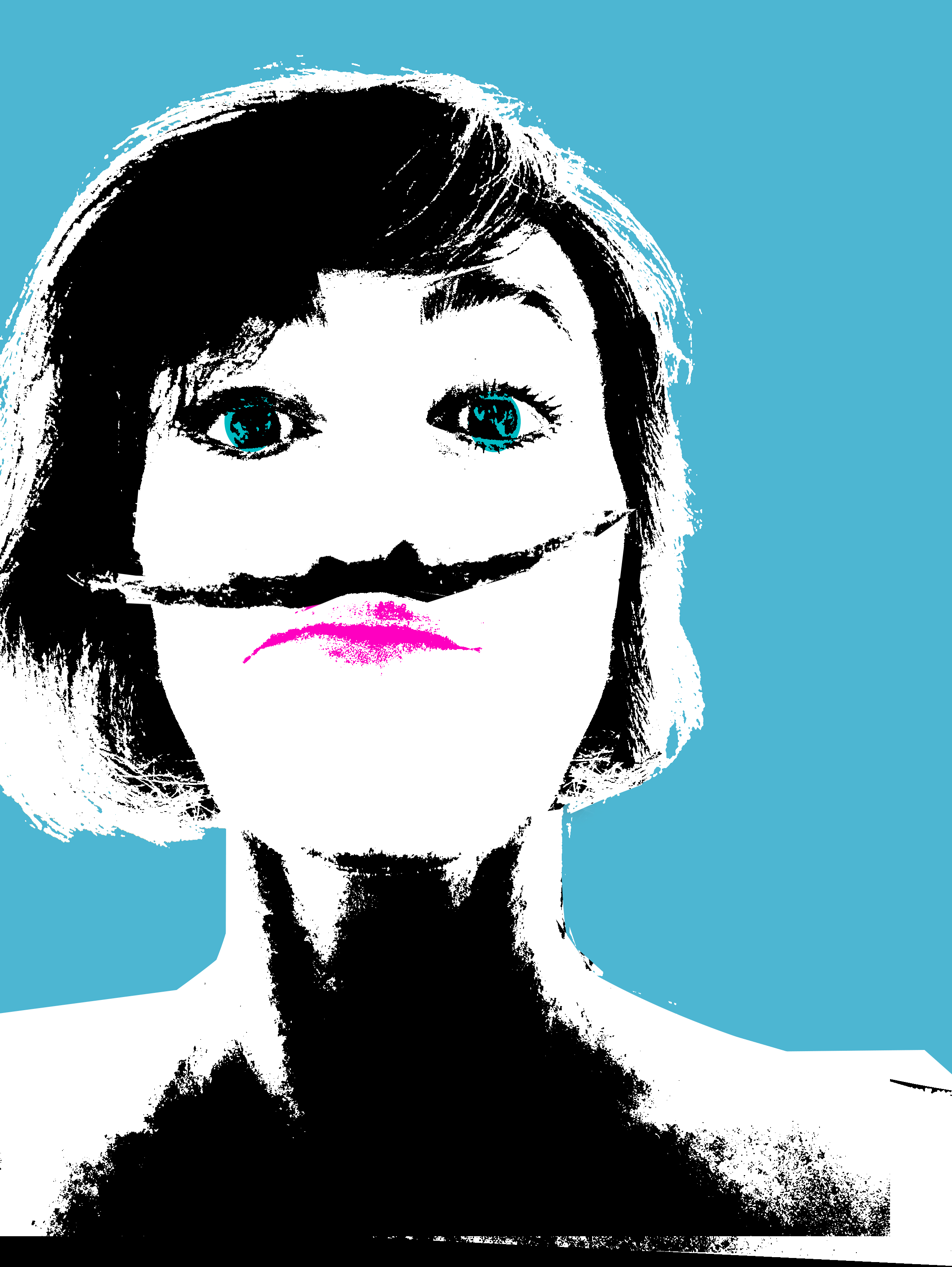 animated gif showing Anne twiddling the moustache made from the hair shed from her own head to illustrate hair loss during menopause
