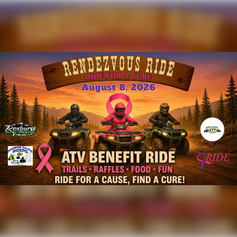 Riders participating in the Ride for a Cure Rendezvous Ride hosted by the Oquossoc ATV Club in western Maine to benefit cancer patients across the state.