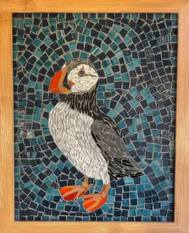 Puffin on a vibrant blue background