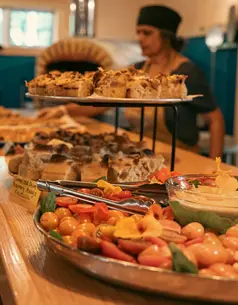 platters of baked goods placed on a bar by TunkJoy Bakery owner Sheila Unvala