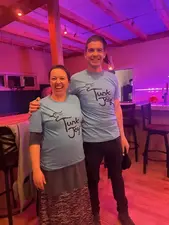 woman and man wearing TunkJoy t-shirts