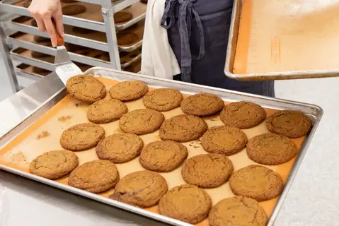 a tray of cookies fresh out of the oven