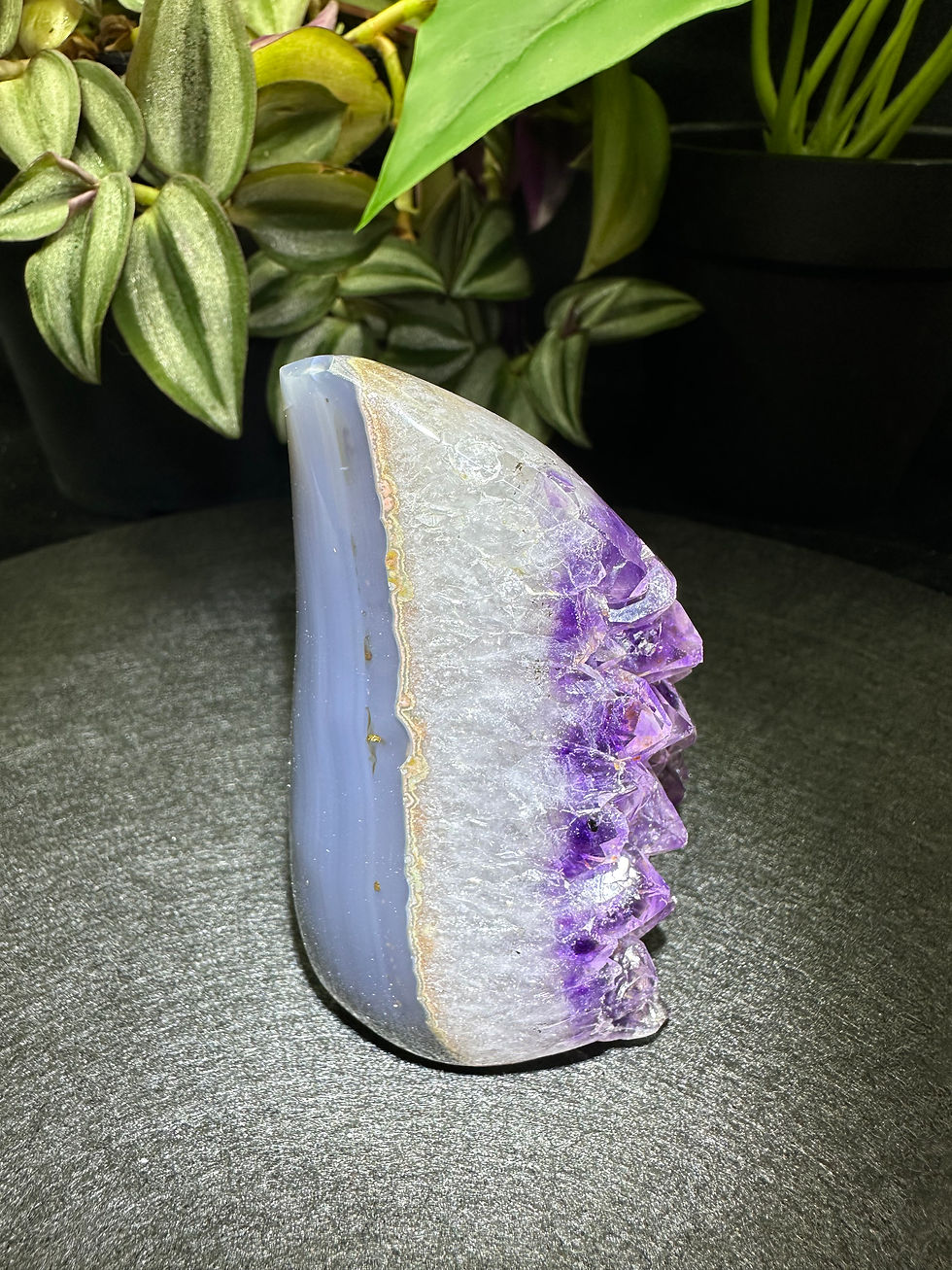 Thumbnail: Natural Shinny Deep Purple Amethyst with Polished Agate Back Bracelet Holder