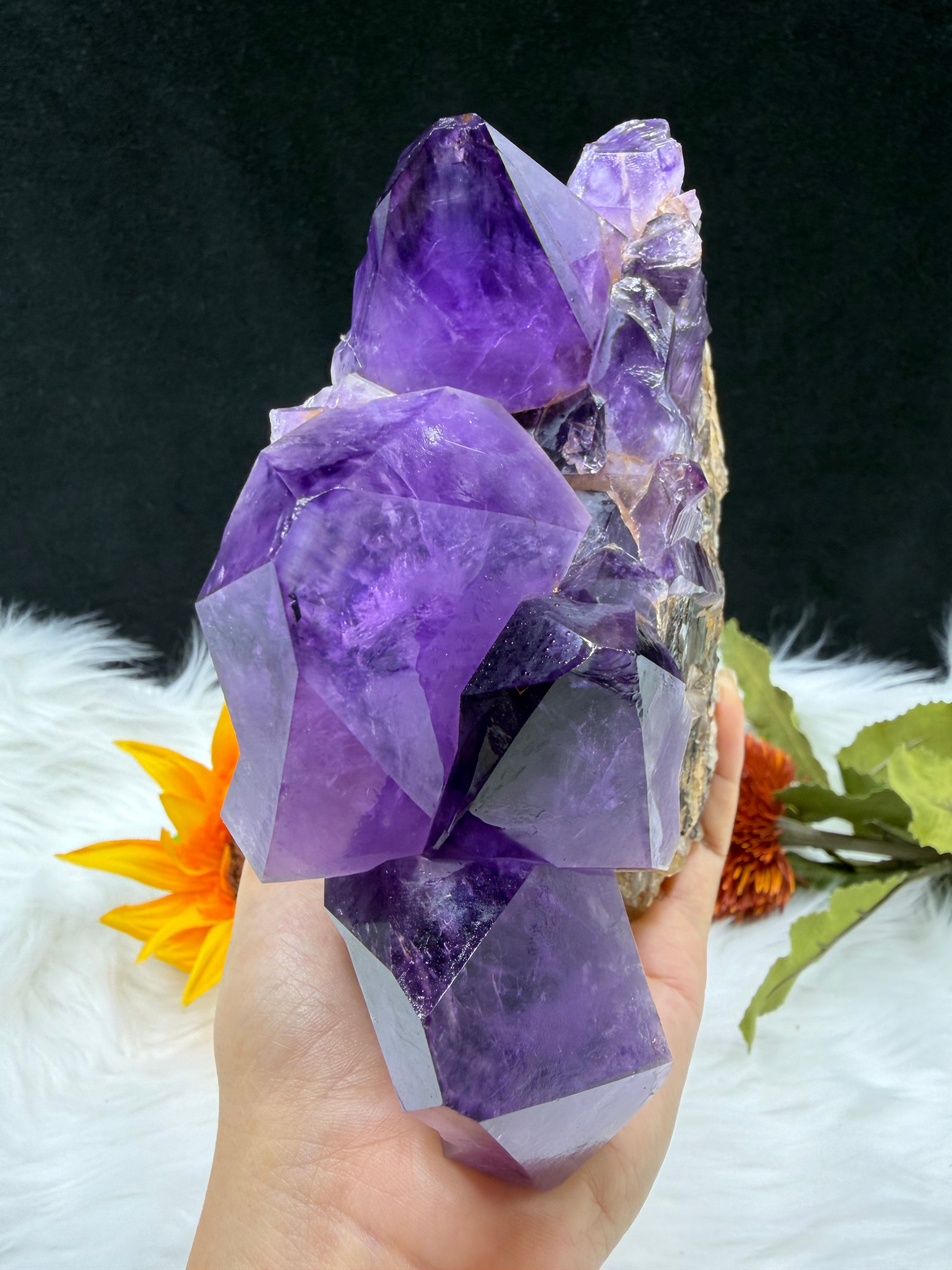1.5KG 12CM Raw & Natural Congo Big Dimond Point Rich Purple Amethyst Cluster