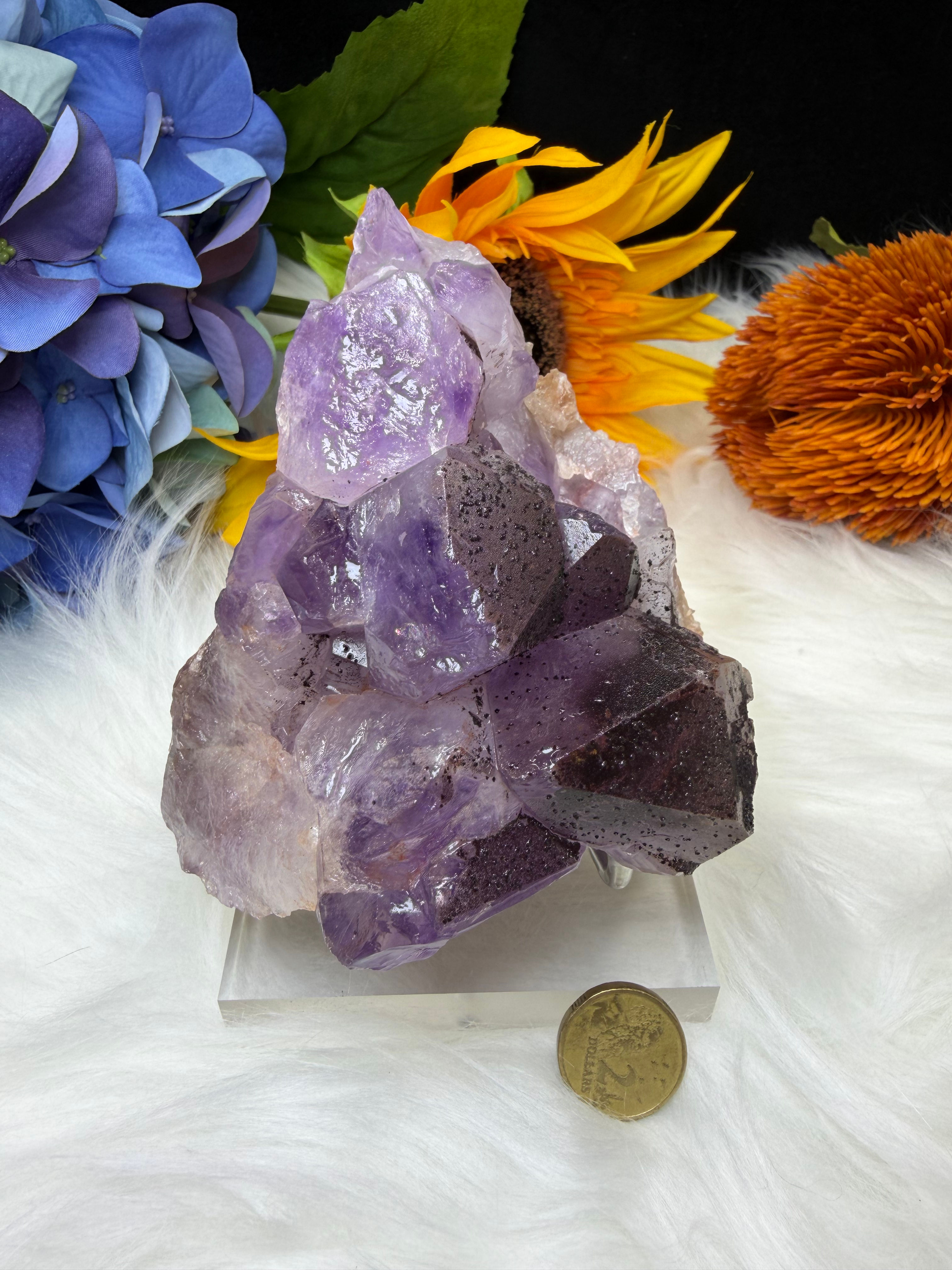 Raw & Natural Congo Africa Big Dimond Shape Purple Amethyst Cluster Flower