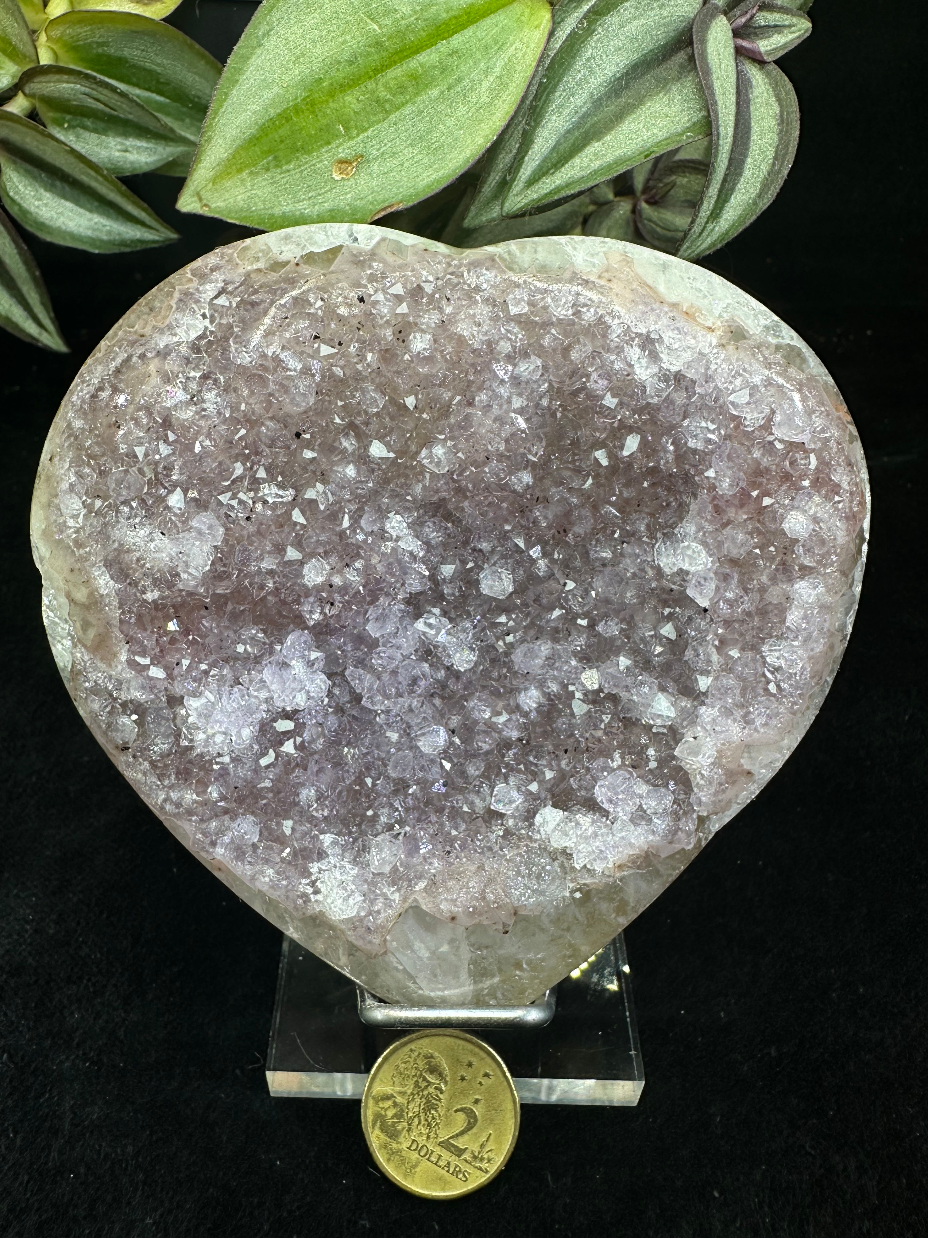 Uruguay Natural Quality Shinny Violet Amethyst & Pink Green Edge Crystal Heart