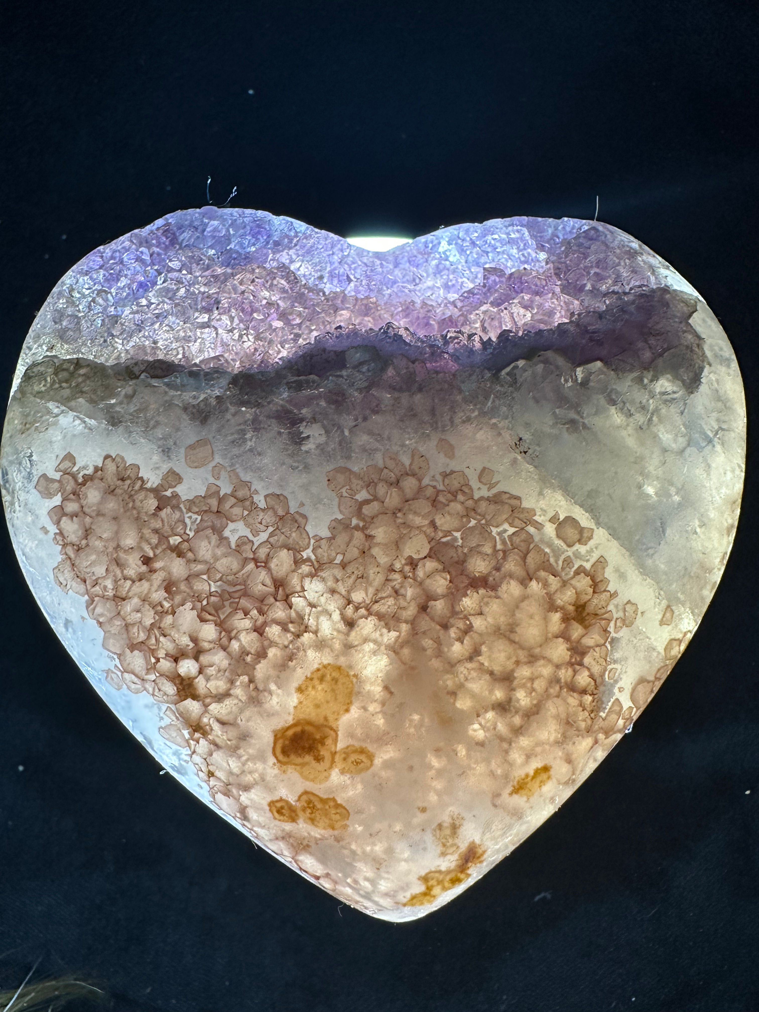 Polished Natural Uruguay High Quality Purple Amethyst Crystal Heart Pink Flowers