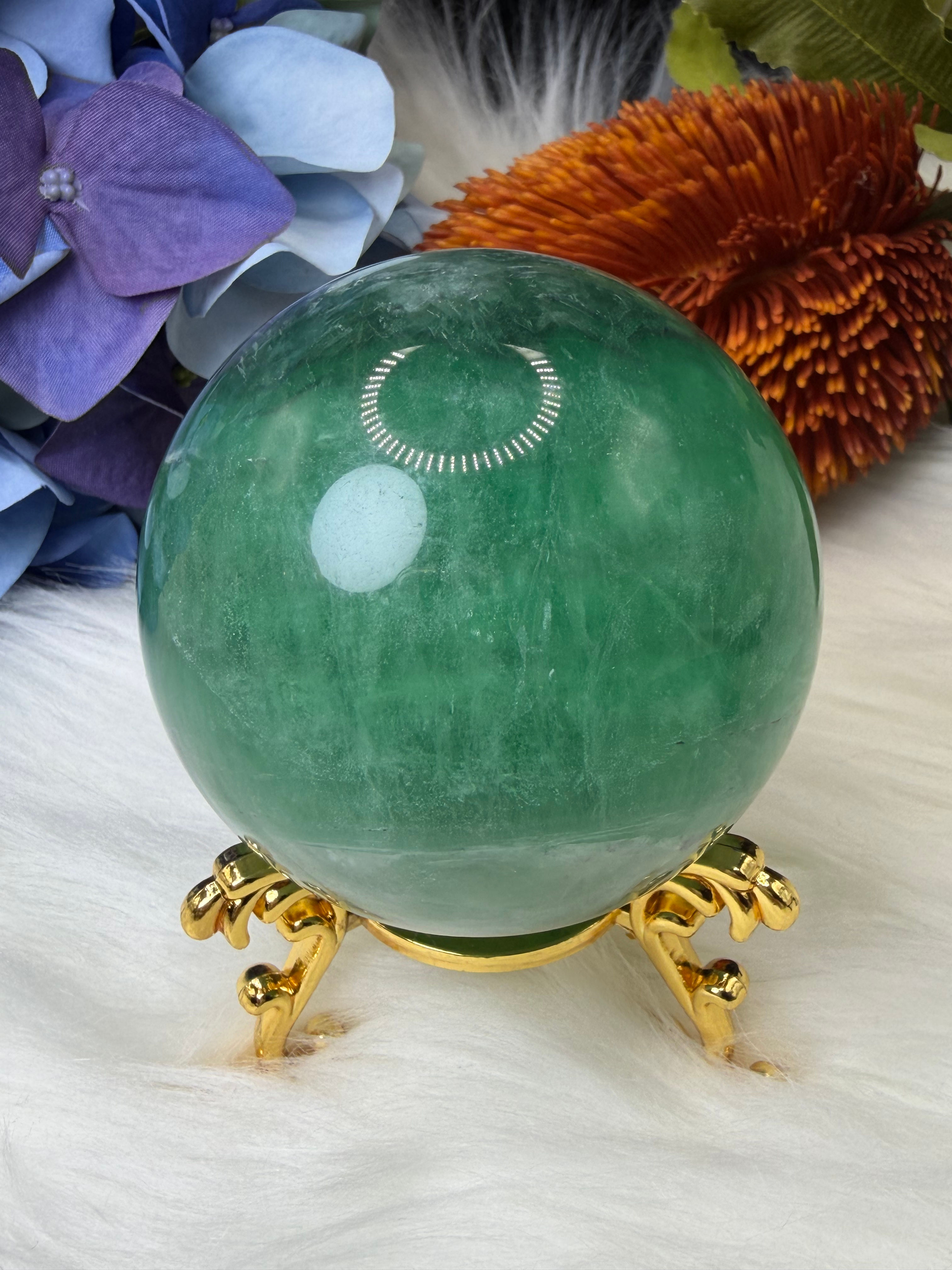7.4CM High Quality Natural Rich Green & Purple Vein Fluorite Sphere Crystal Ball