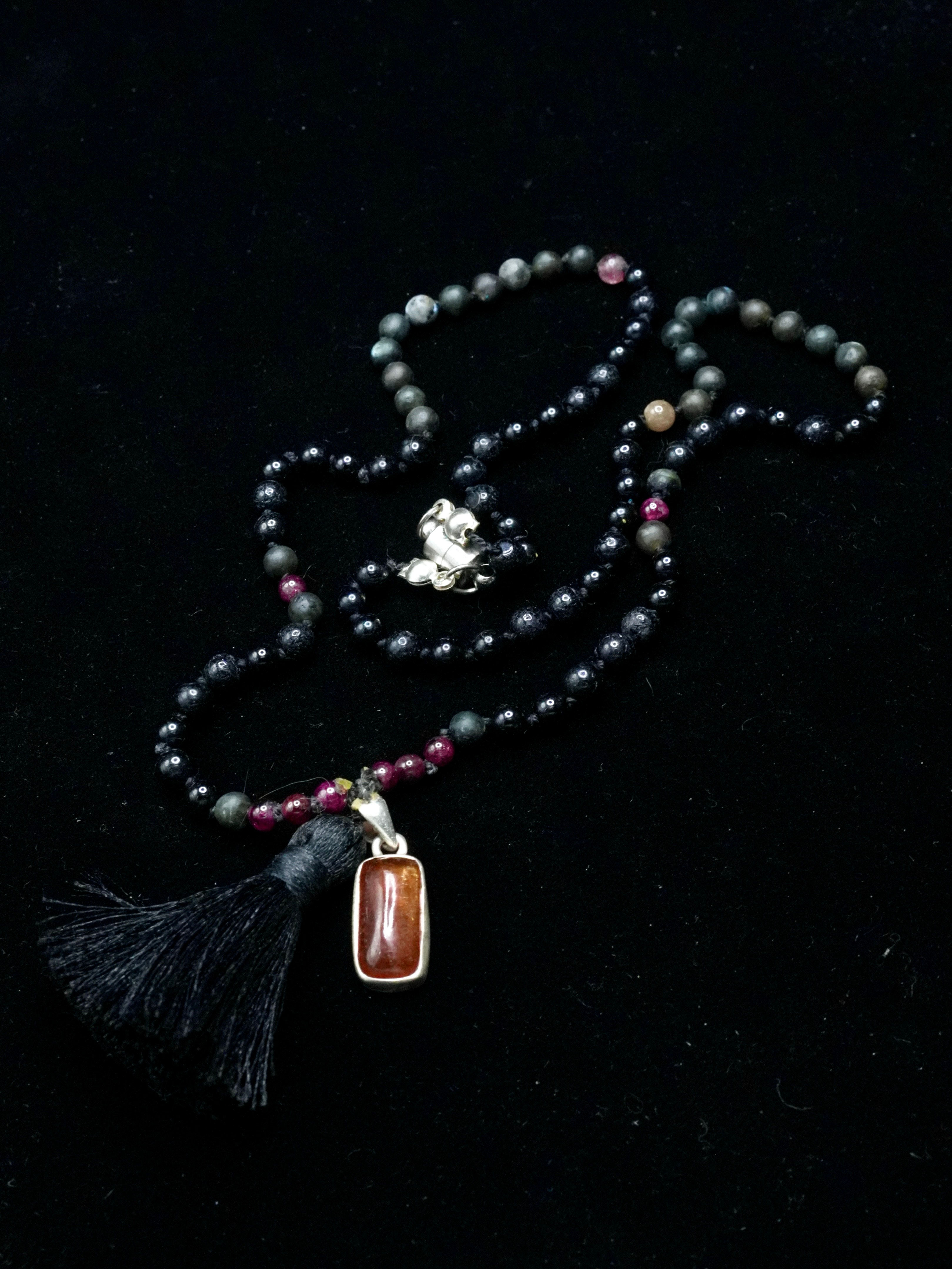 Orange Kyanite, Tourmaline, + Labradorite Mala