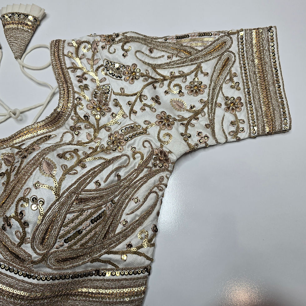 Thumbnail: White Blouse with Golden Sequin & Zari Embroidery