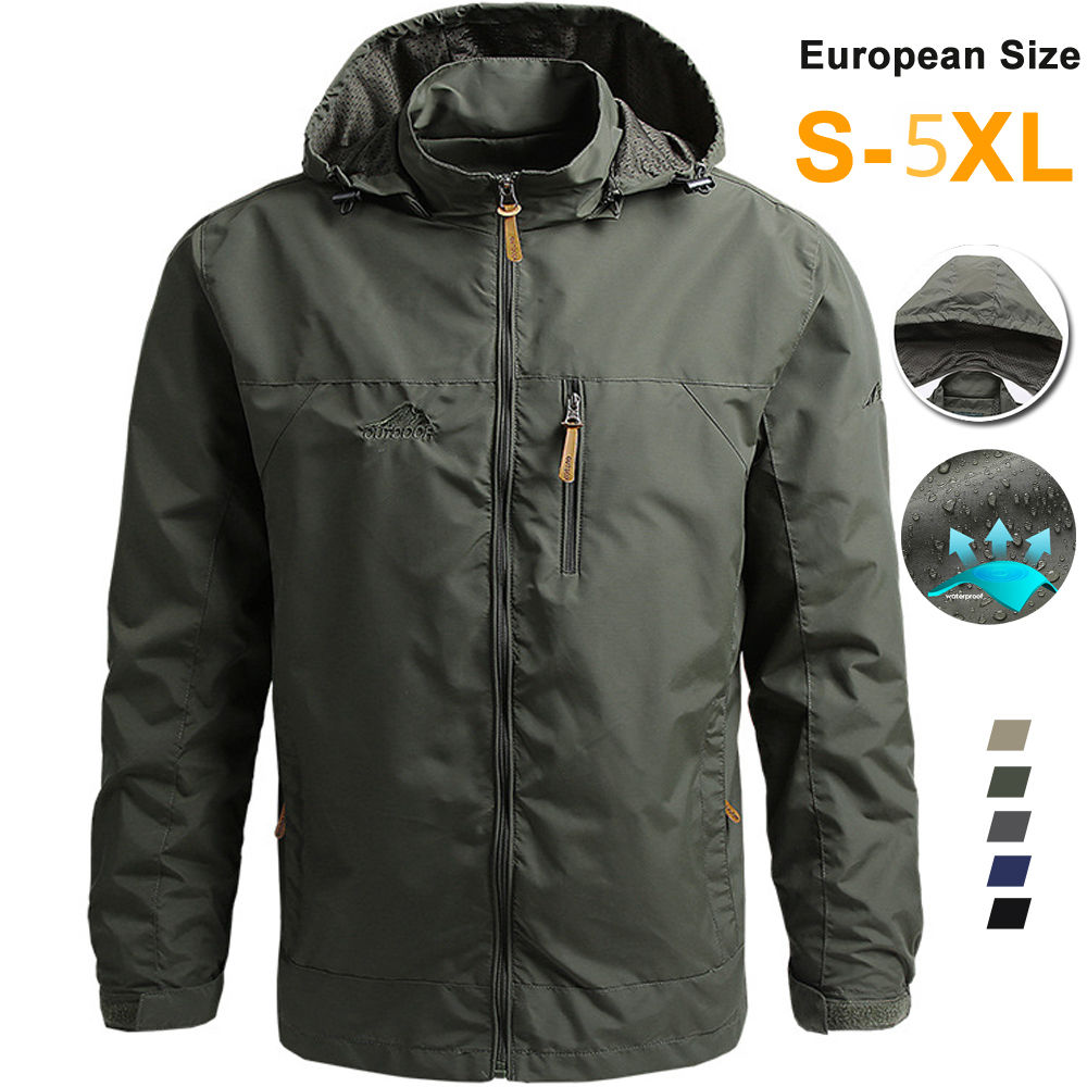 Windbreaker Men Tactical Jacket Waterproof Outdoor Hooded Coat Sports Military E