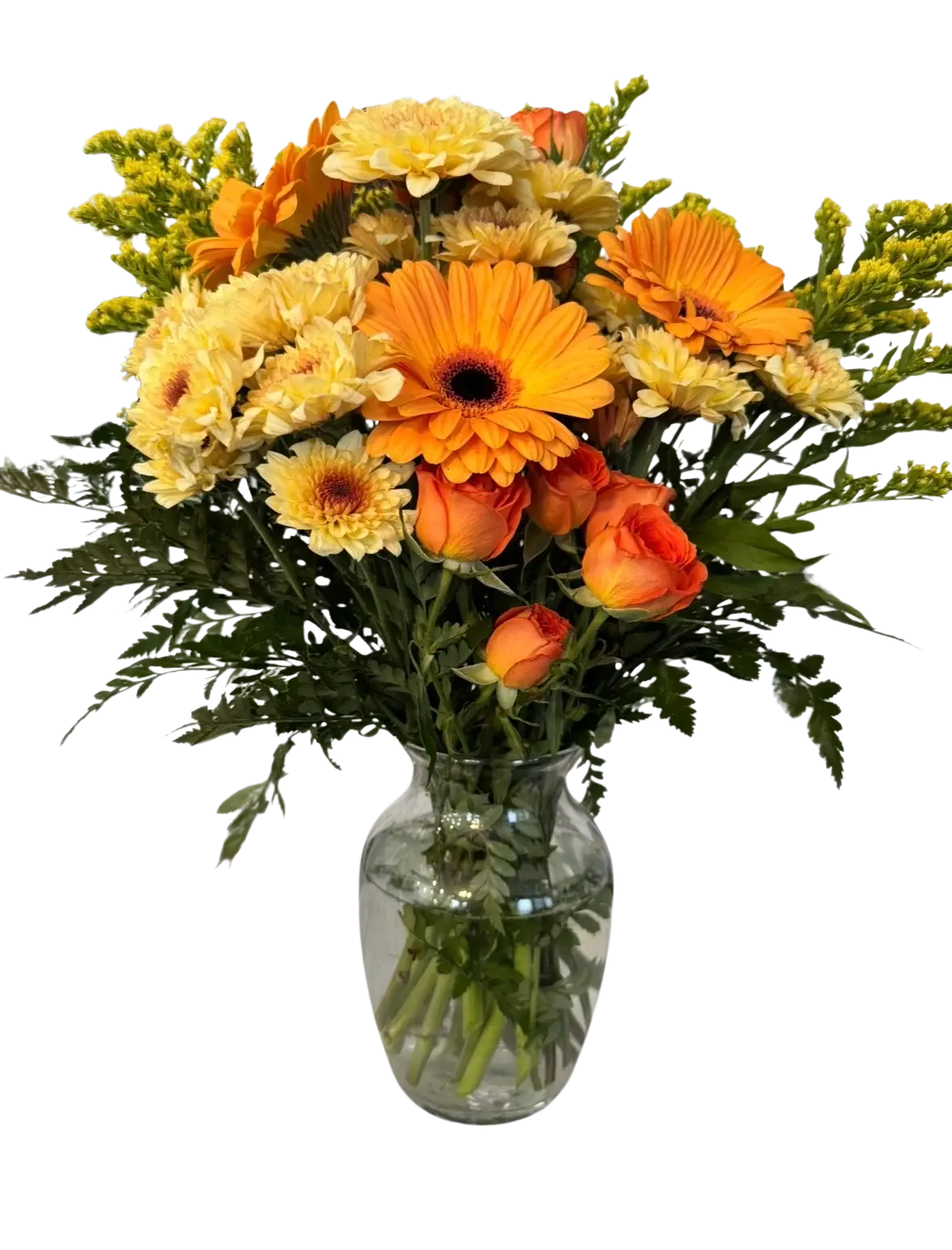 Sunset Blooms Live Flower Arrangement in Vase ๐งก