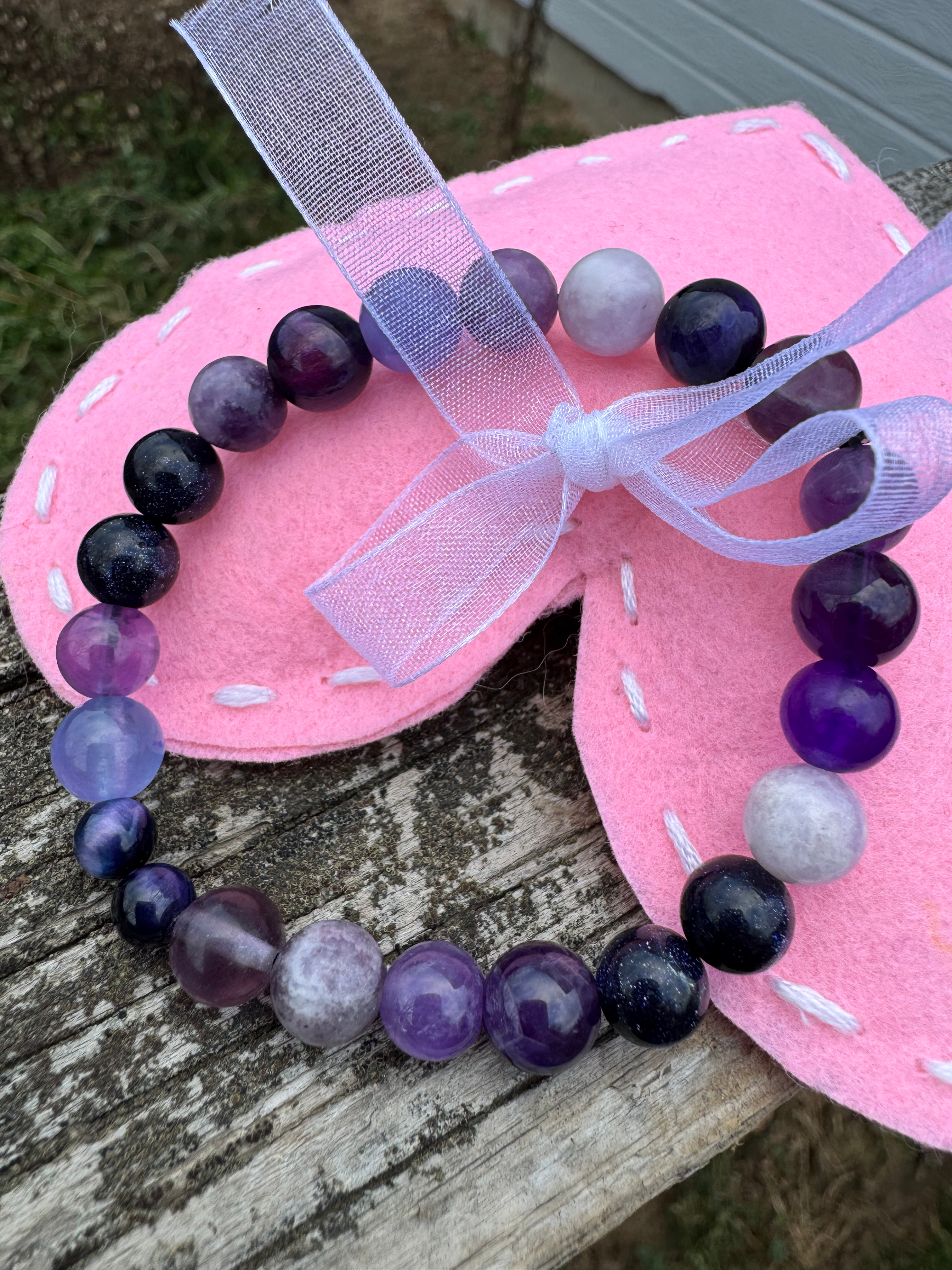 Amethyst Blue Sun Gemstone Bead Vday Gift Bracelet 💜