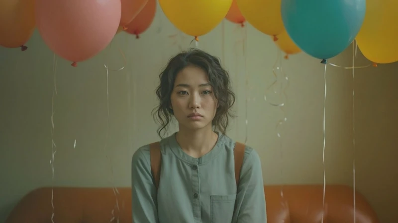 Young teenager with multicolored lines chaotically centered around their head