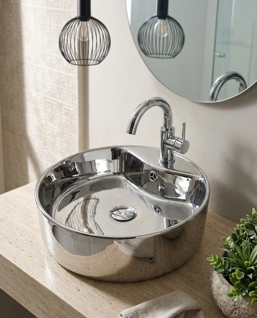Lavabo de cerámica en Chrome