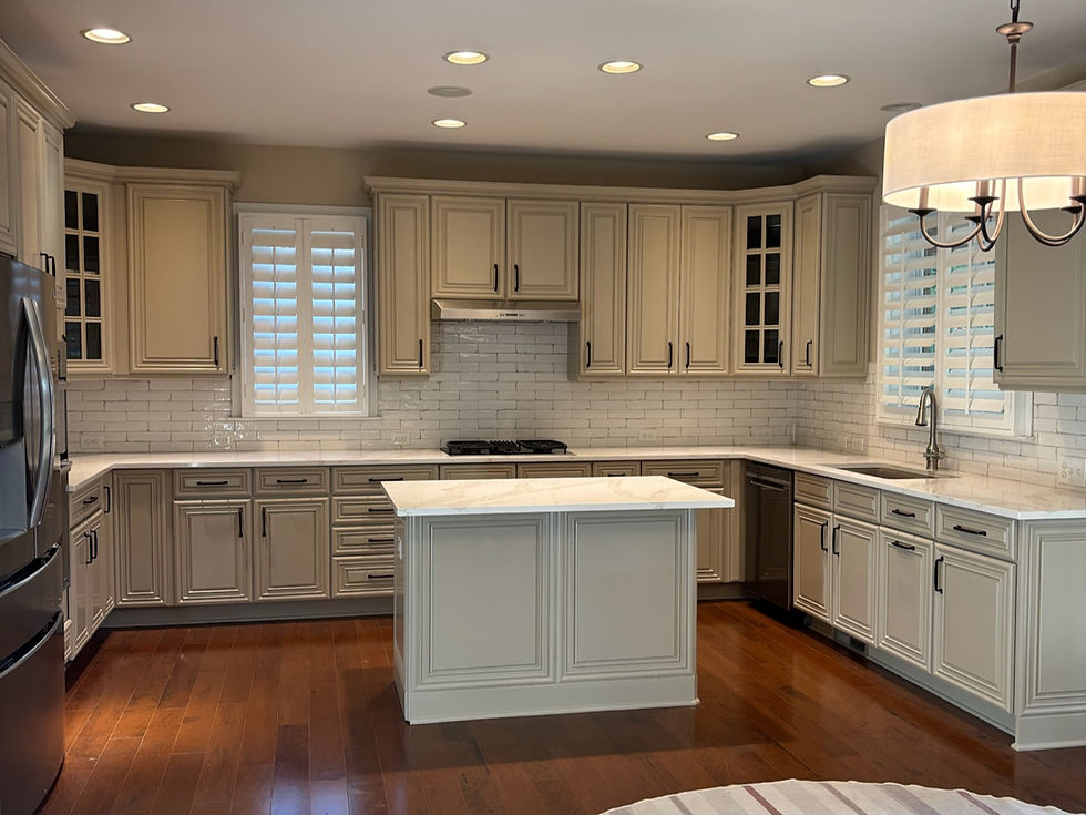 after result of painting stained cabinets, bright kitchen cabinets