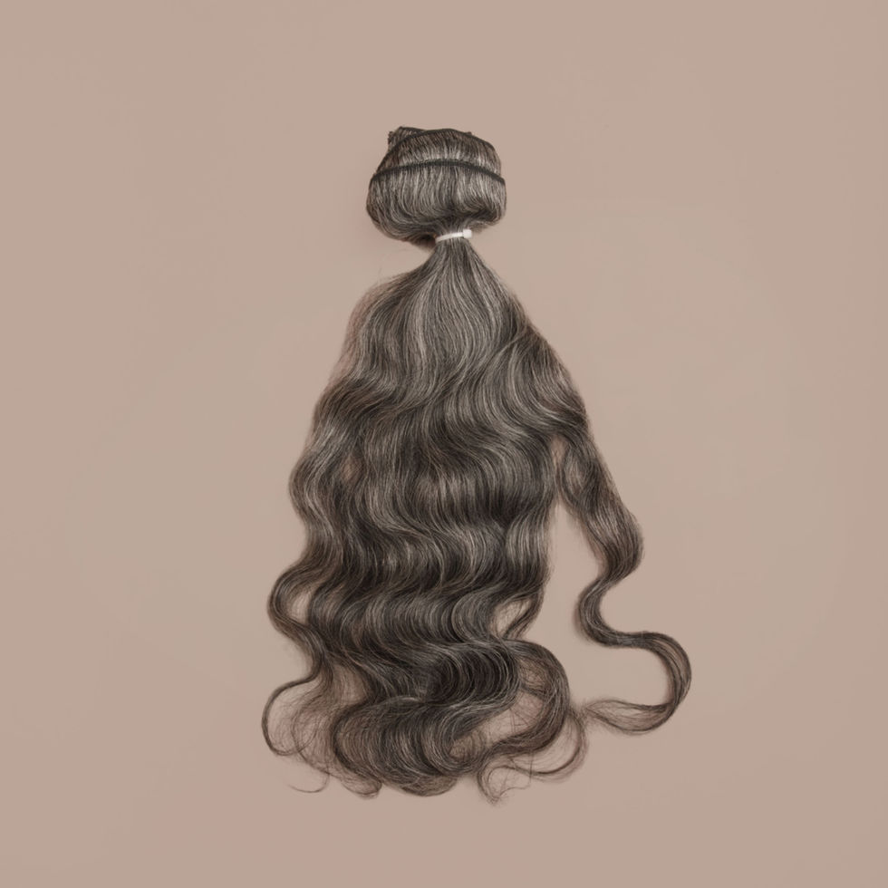 Grey wavy clip in hair extensions bundle from Studio Techilo shown for natural grey blending, added length, volume, and soft