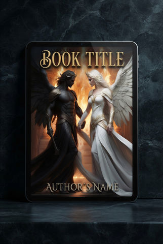 Portada de libro de religión y espiritualidad que ilustra la dualidad del bien y el mal con figuras angelicales frente a un fondo de fuego y templos, diseño dramático y simbólico disponible en Kacarea.com.