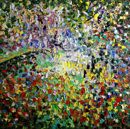 Abstract painting, bright colors, intense brush strokes, flowers?