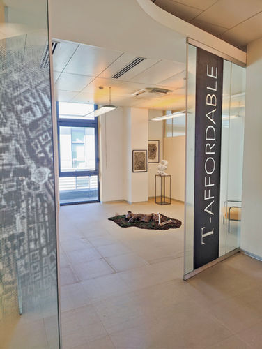 Mostra d'arte moderna con opere scultoree e T-Affordable