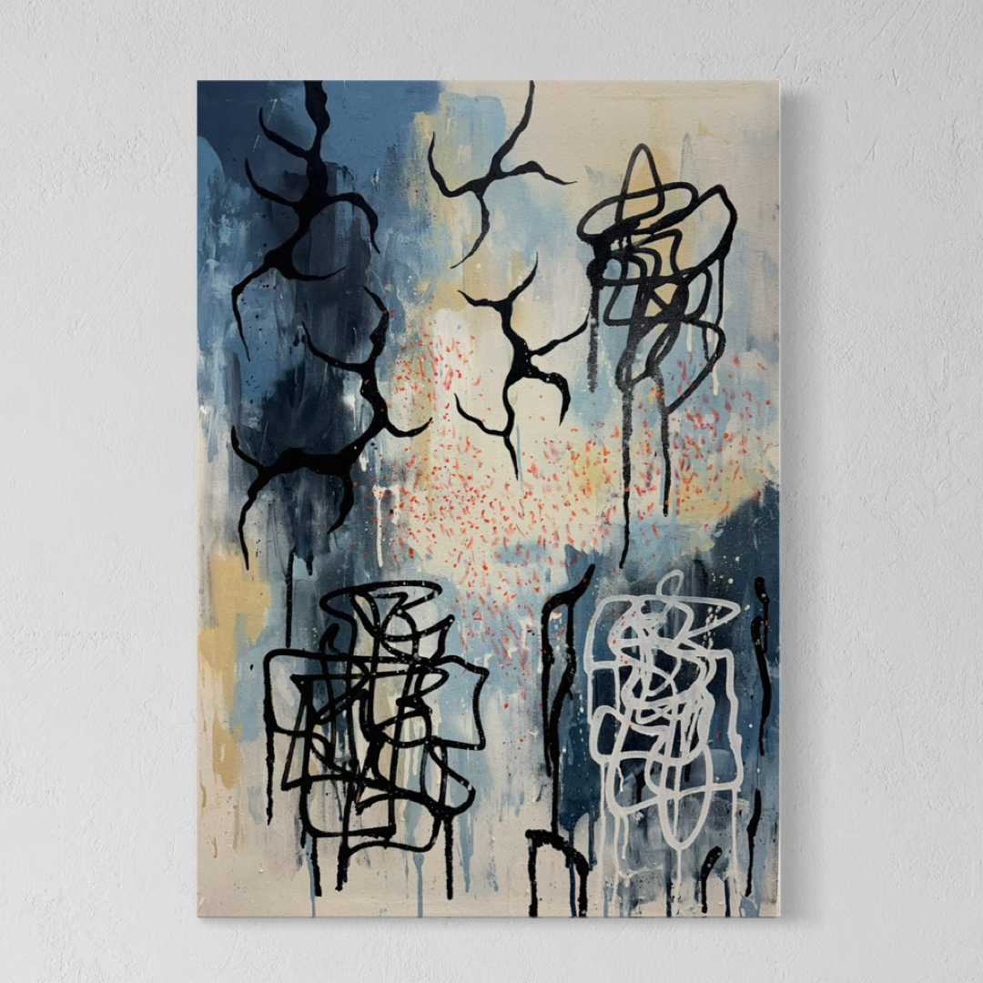 Pittura astratta blu e beige