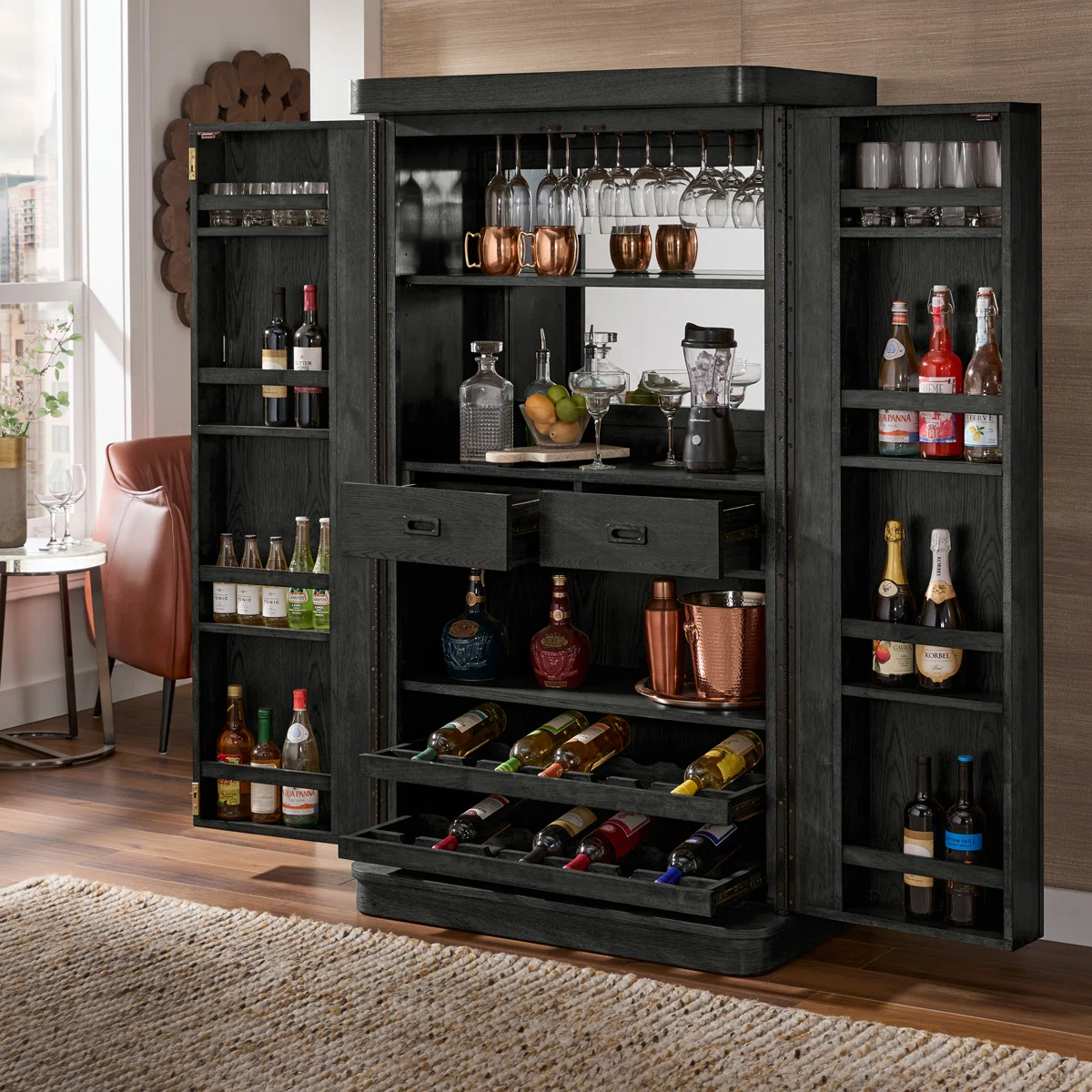 Timmerman Bar Wine Storage Cabinet With Keys And LED Lights