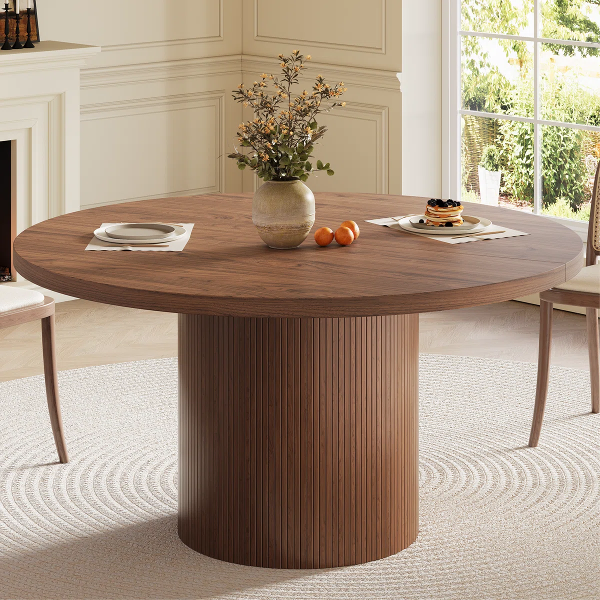 47.2'' Round Dining Table, Kitchen Table With Wood Strip Base For Kitchen Living Room