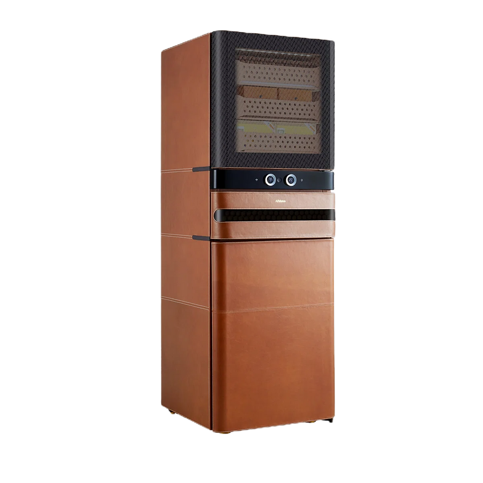 Afidano 1500 Ct Cigar Humidor, Temperature and Humidity Control with Classic Leather and Spanish Ced