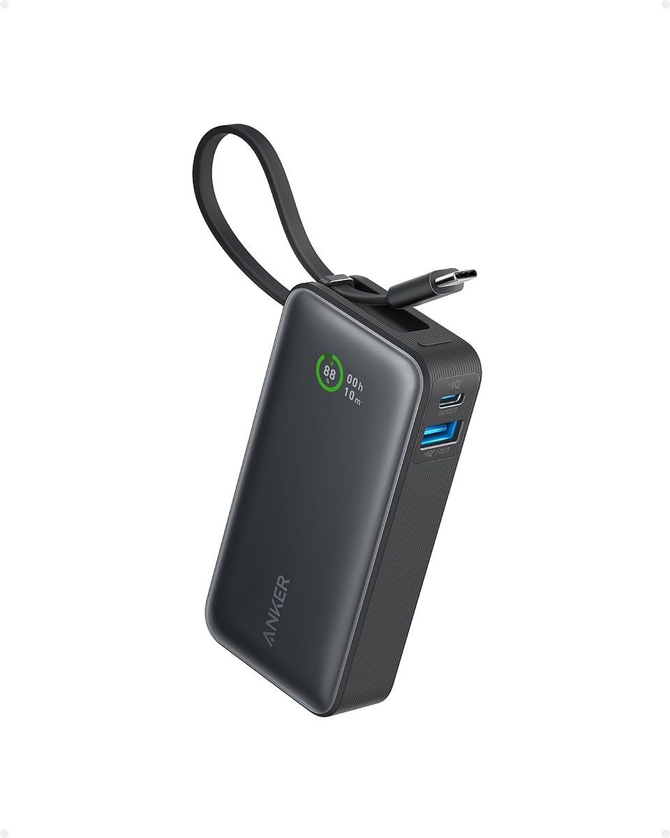Anker Nano Power Bank, 10,000mAh Portable Charger with Built-in USB-C Cable