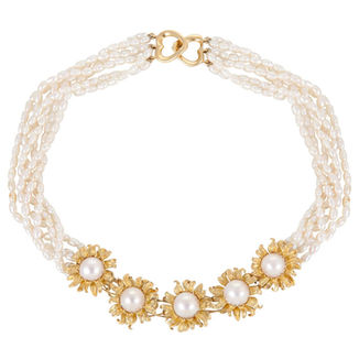 1STDIBS | Tiffany & Co. Cultured Pearl Gold Sunflower Motif Necklace And Earring Set