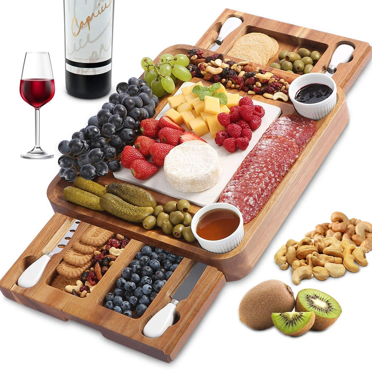 ABELL Cheese Board and Knife Set, Acacia Charcuterie Boards Platter Serving Tray with Double Side Marble Slab for Housewarming Party Thanksgiving Birthday Wedding Gifts Patrick Van Negri Gift Guide