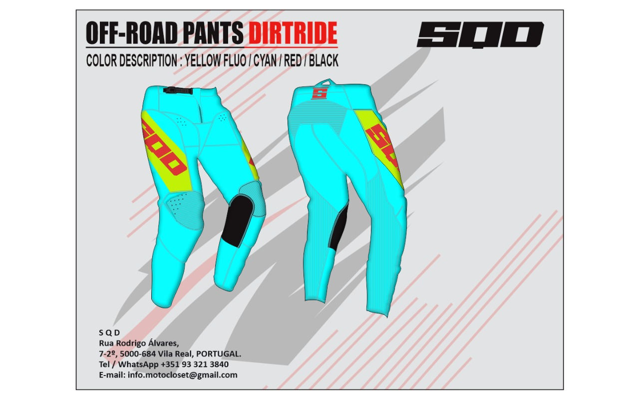 PRE-SALE: SQD, pants (adult) DIRTRIDE BASIC cyan/fluo yellow/red