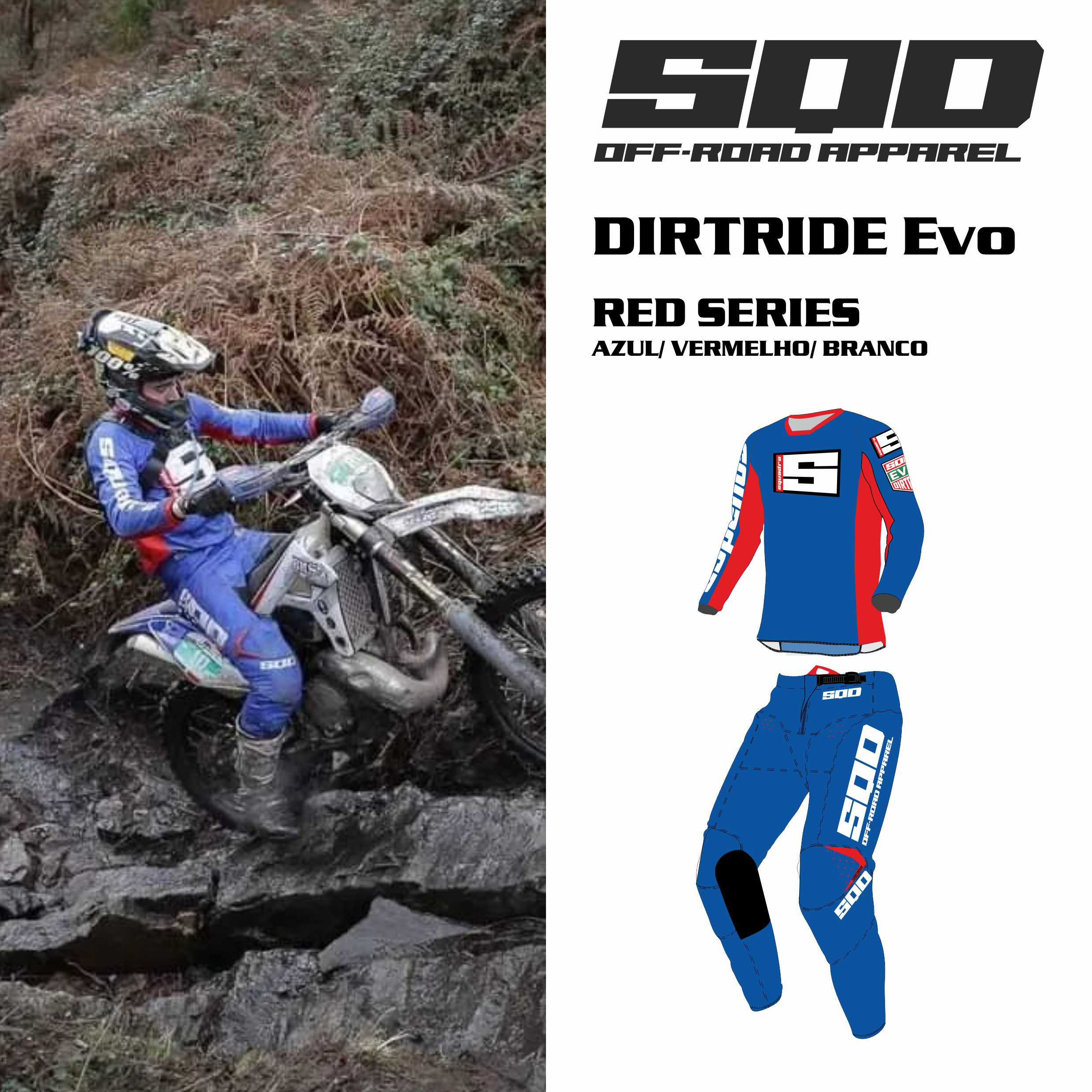 PRÉ-VENDA: SQD, combo calças+camisola DIRTRIDE Evo/Red Series/azul