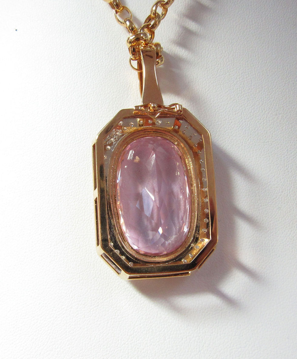 Thumbnail: High Quality 14k Hand Made Necklace with Large Kunzite & Diamonds