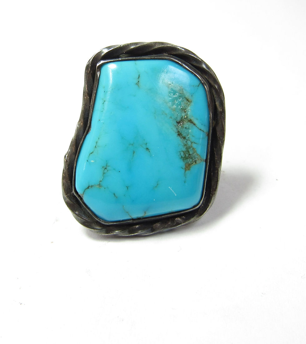 Large Signed Native American Sterling Silver Natural Turquoise Ring