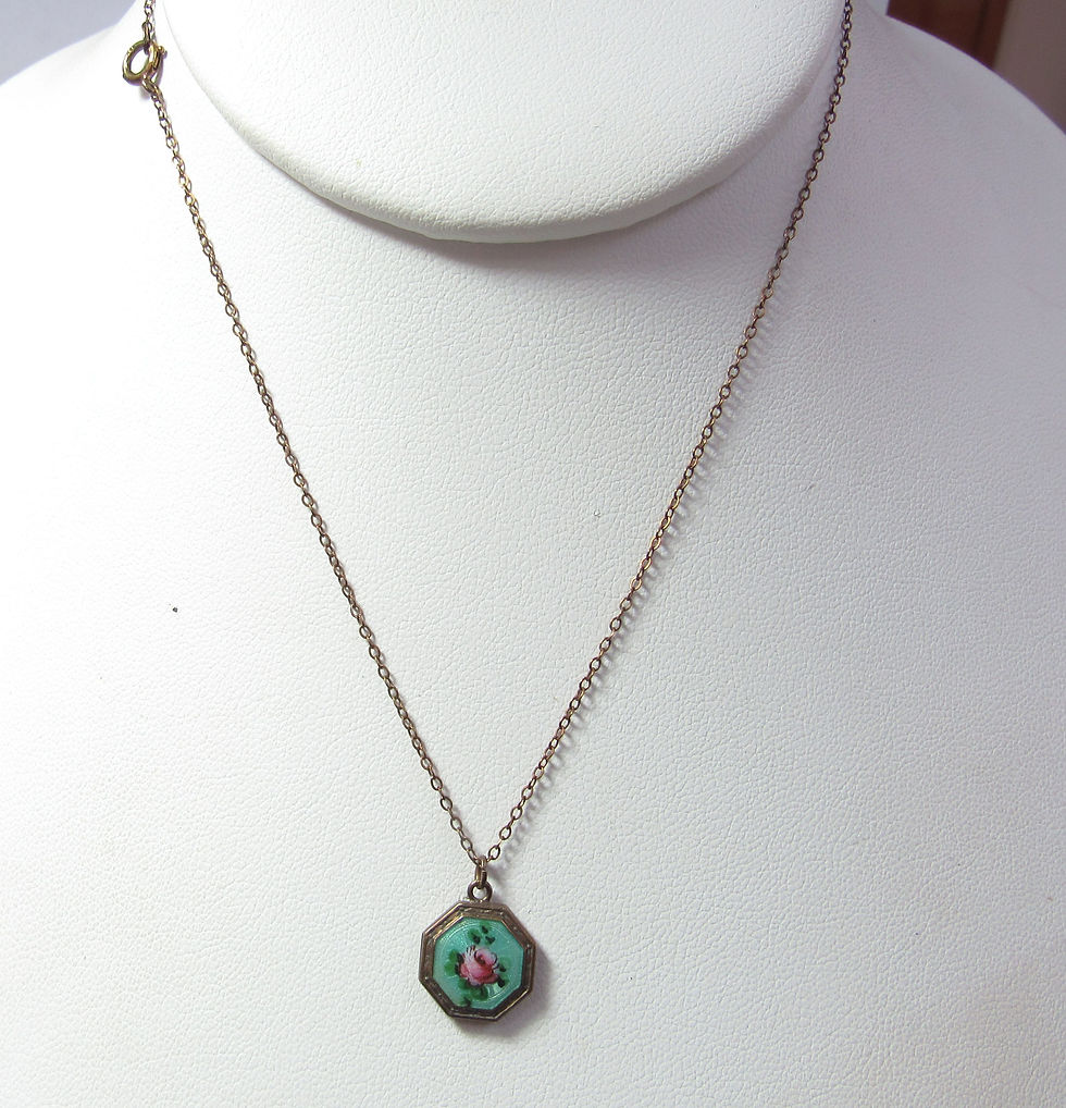 ANTIQUE 14K Chain with 14k Octagon Enameled "Kiddie Kraft" Pendant