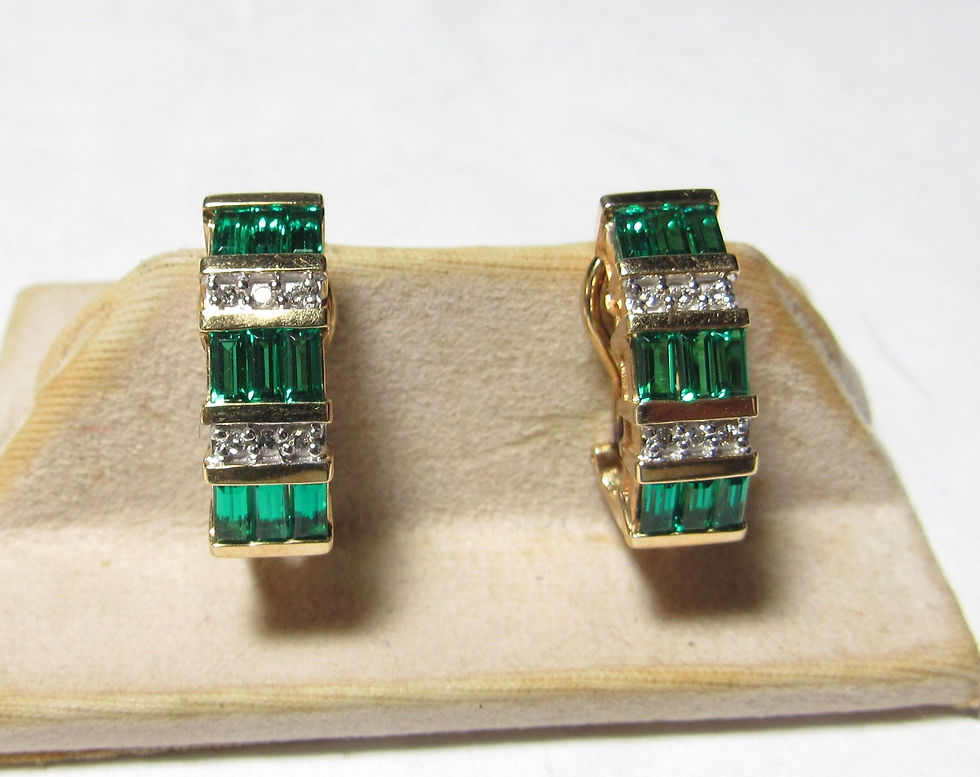 Dangle 10K Solid Gold Earrings with Vibrant Lab Emeralds & Natural Diamonds