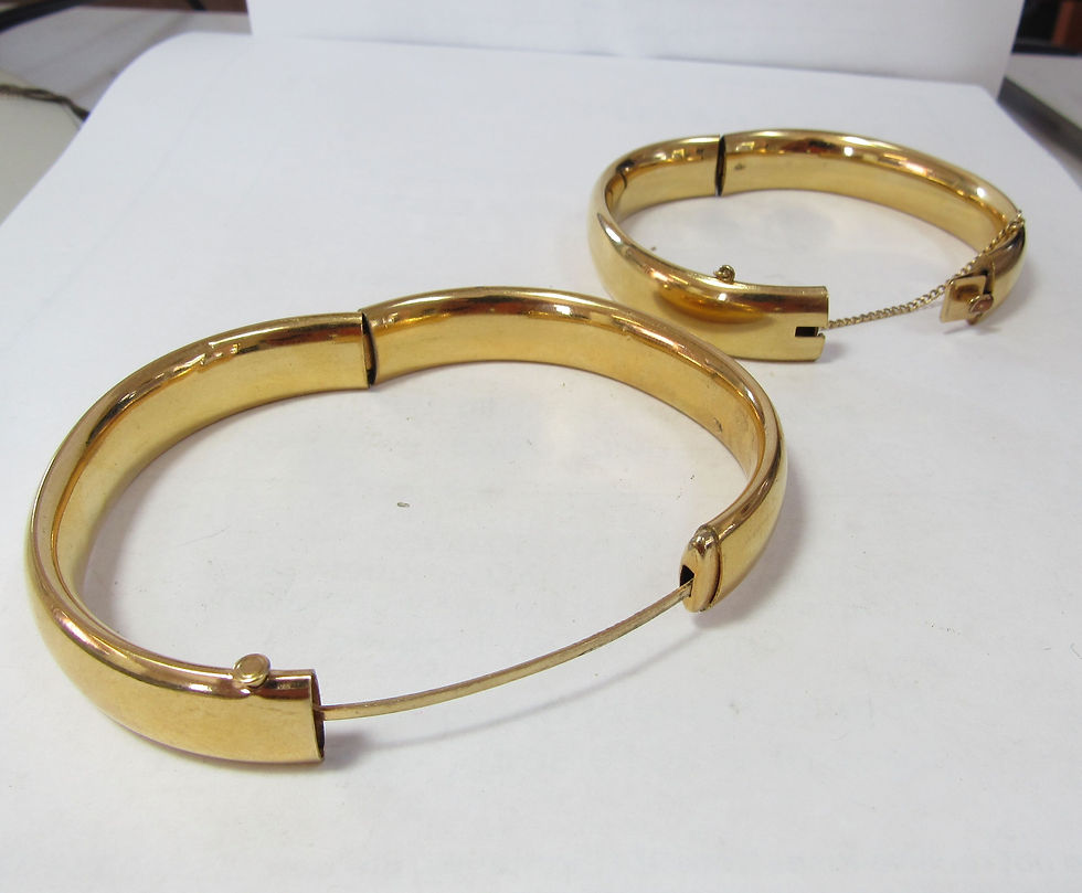 Thumbnail: Two Gold Filled Vintage Oval Bangle Bracelets Size 7 1/4