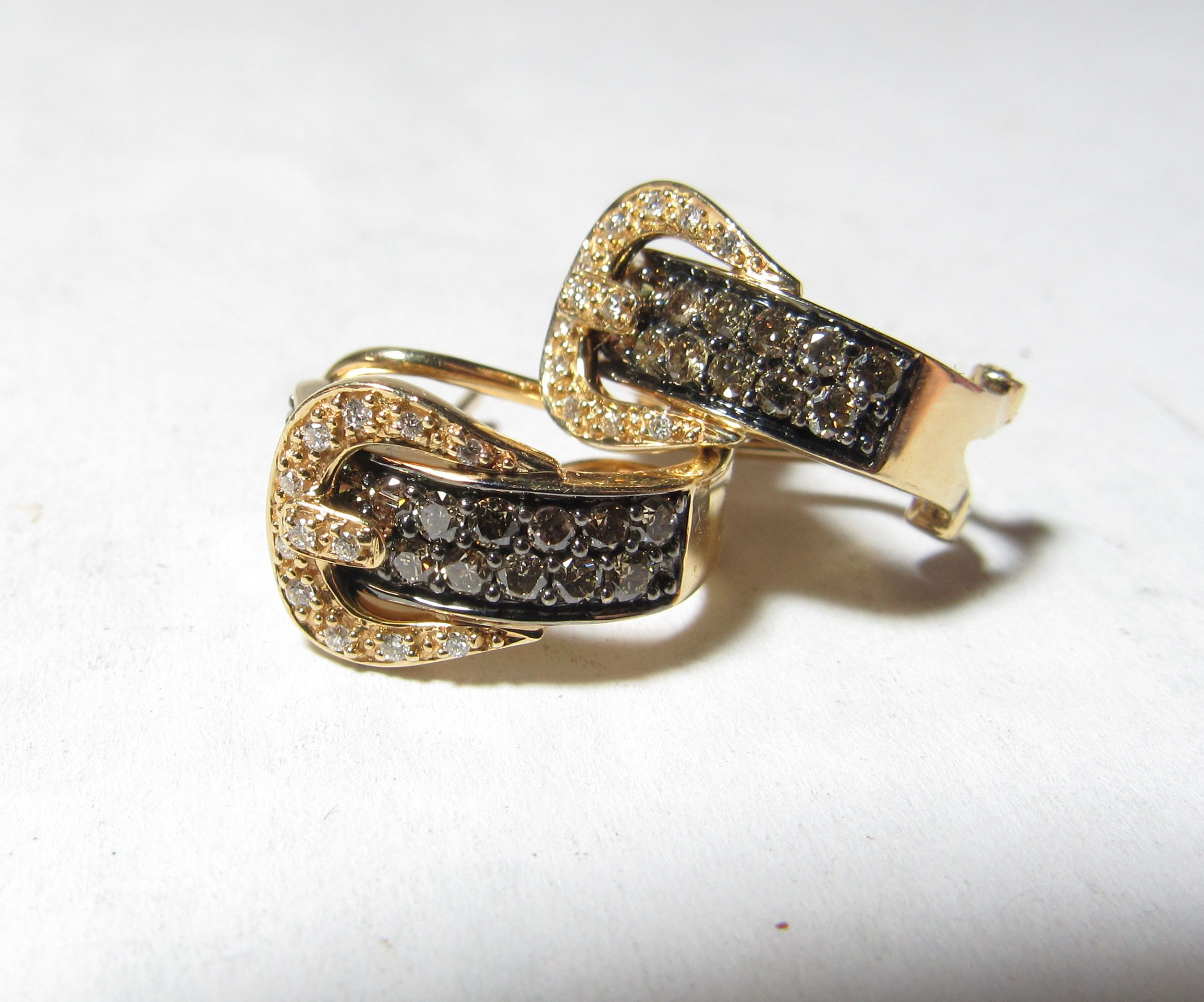 14K Gold Le Vian Dangle Buckle Earrings with Chocolate & White Natural Diamonds