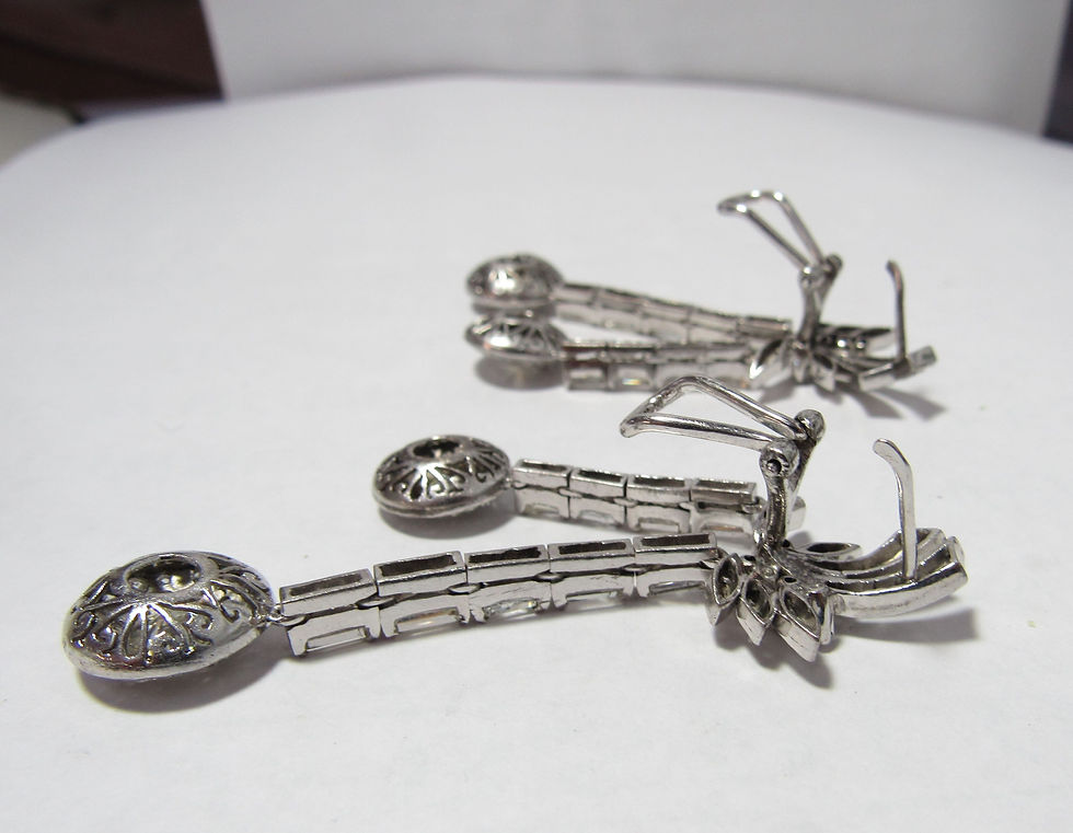 Thumbnail: SOLD / Gorgeous Platinum Art Deco Natural Diamond Drop Earrings