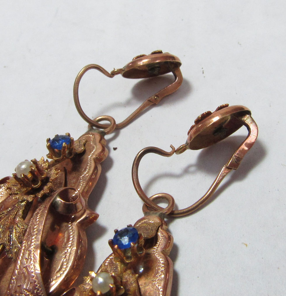 Thumbnail: SOLD/ Original 14K Solid GOLD Victorian Earrings & Brooch Fitted Box