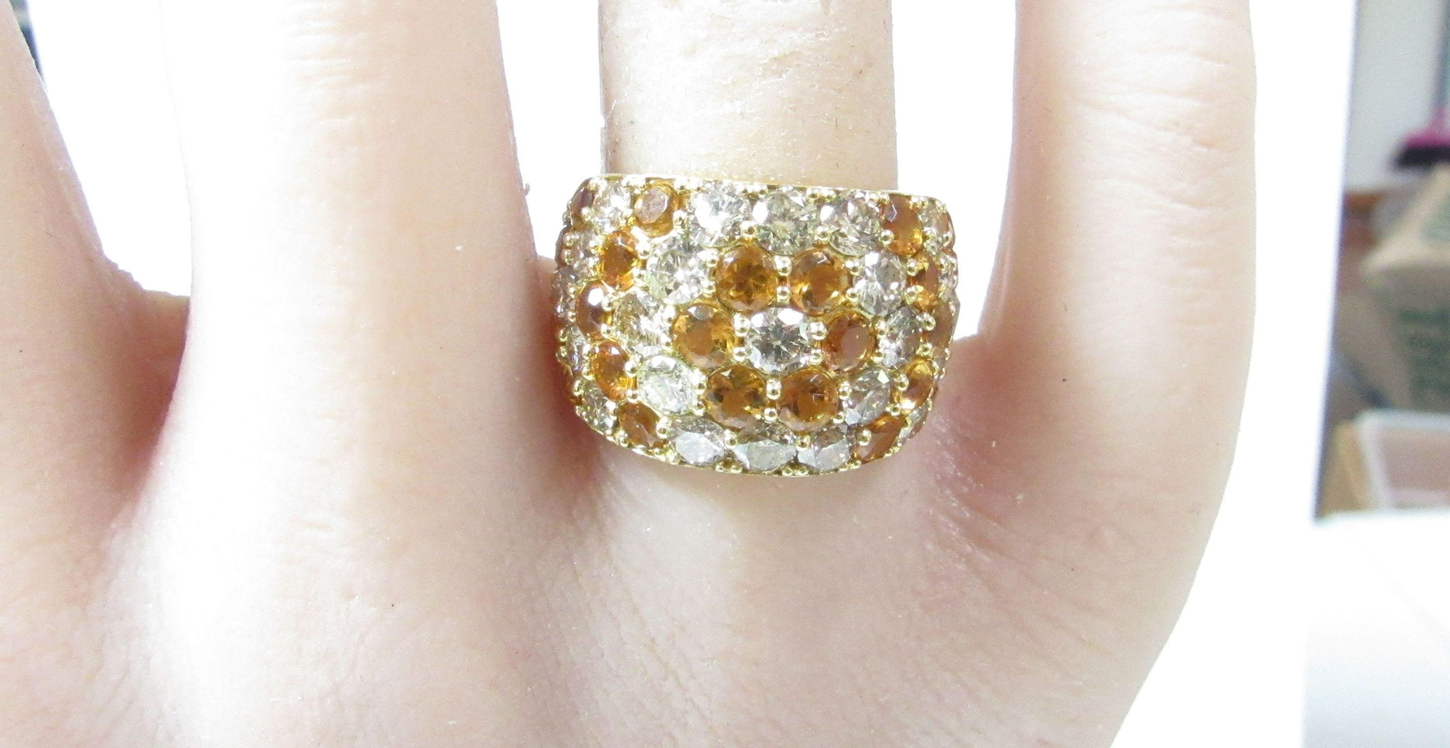 SOLD/ Solid 18k Gold Dome Ring w/ Butterscotch Color Natural Citrine & Diamonds