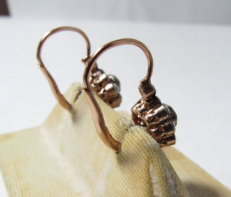 Thumbnail: Antique Victorian 10k Gold & Silver Drop Earrings w / 1.00 cts Rose Cut Diamonds